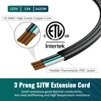 Elecan Flat Plug Extension Cord 15 Ft with Slim Space-Saving Plug Design, Thin Flat Cable Low Profile Power Cord 3 Prong Grounded Wire, 16 Gauge 13 A/125 V-Black-ETL Certified