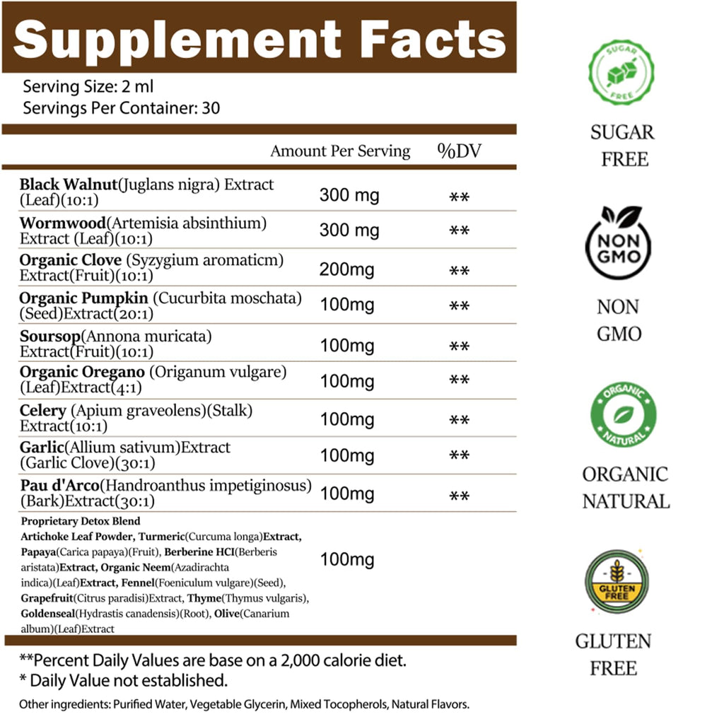 Scibalia Wormwood Black Walnut Clove Cleanse for Human Drops, 19-in-1 Triple-Action Gut Detox & Digestive Wellness Organic Wormwood Tincture w. Soursop Pumpkin Garlic Oil of Oregano, Vegan