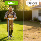 Knee-Friendly Manual Lawn Aerator Tool –Adjustable SUS304 Stainless Steel Core Aerator for Grass, Yard Aeration Tool with 4 Hollow Tines for Lawn Care and Compacted Soil,43.3"-48.5",Silver