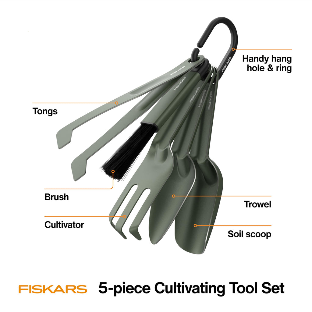Fiskars 5-Piece House Plant Cultivating Tool Set for Indoor Gardening