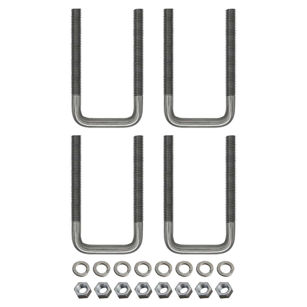 Square U Bolt with Hardware for Boat Trailer, Galvanized Steel, 3/8" Diameter x 1-5/8" x 3-3/8" for 1-1/2" Beam (4 Pack)