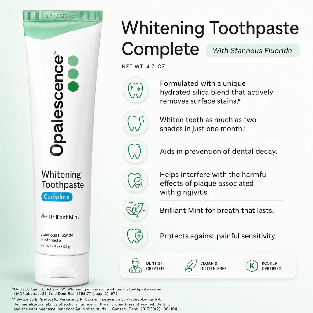 Opalescence Complete Stannous Fluoride Toothpaste, Whitening & Gum Health, 4-in-1 Formula, Helps Prevent Gingivitis, Reduces Sensitivity, Anticavity, (3 Units) Dentist-Developed, Mint, 4.7 oz - 6365-3