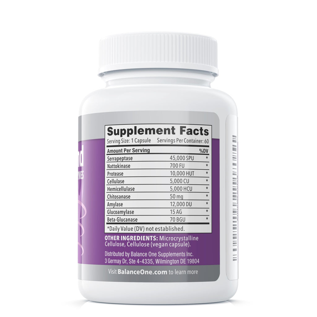 Balance ONE Biofilm Disruptor – Proteolytic Enzymes & Defense Supplement with Serrapeptase & Nattokinase – Systemic & Digestive Support – 60 Capsules, 2 Month Supply – for Women & Men – SerraDefend