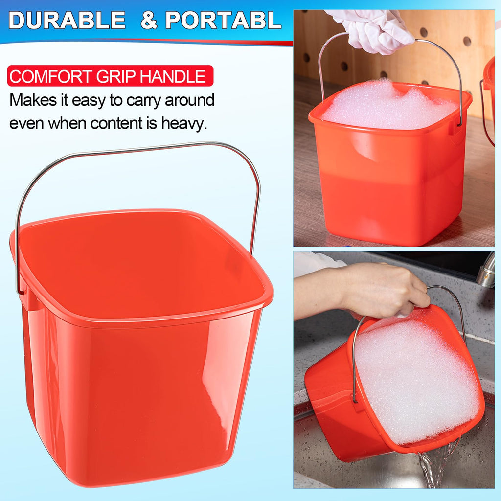 Zhehao 6 Pcs 3 Quart Small Sanitizer Cleaning Bucket, Red