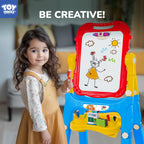 STEAM Life Large Art Easel for Kids, Double-Sided 4In1 Toddler Easel with Rotable Magnetic Chalkboard & White Drawing Board, Height Adjustable with Magnetic Letters & Numbers Gifts for Boys and Girls