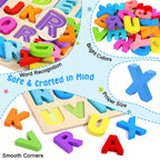 Attmu Wooden Puzzles for Toddlers, 2 Pcs Alphabet ABC Shape Number Puzzle