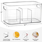 2 Pack, 5-Compartment Clear Plastic Bin - Divided Art Supplies, Cosmetic Makeup Caddy Organizer - Multiuse Storage Container for Vanity, Bathroom, Kitchen, Office, Craft, Shower, Cleaning Items