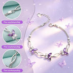 Nieboa S925 Sterling Silver Purple Butterfly Bracelets for Women,Anniversary Jewelry Gift for Women Mother Wife friend(Purple)