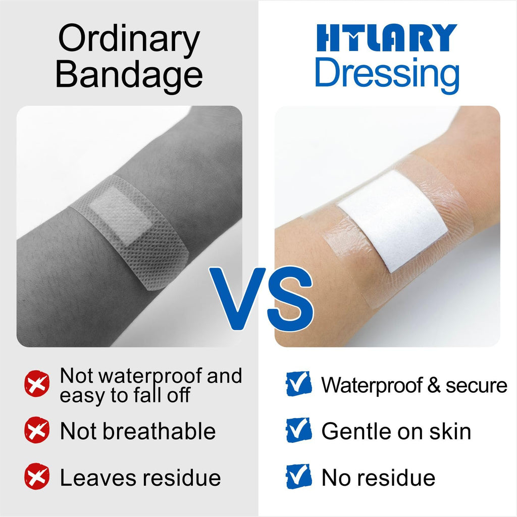 HTLARY Waterproof Transparent Film Dressing with Absorbent Pad 50-Pack Sterile Adhesive Bandages Post-Surgical Wound Cover, Protective Barrier for Sensitive Skin (2.7‘’x4‘’)