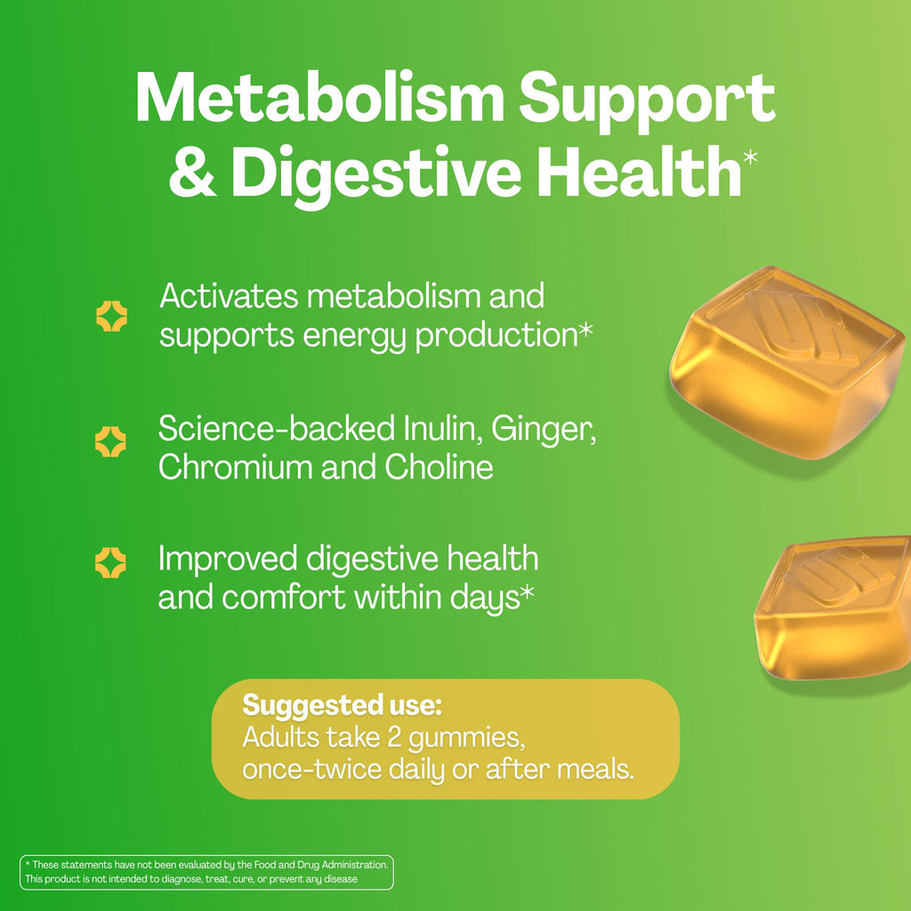 URVI® Metabolism Gummies with Prebiotic Inulin Fiber, Chromium and Ginger, Sugar-Free, 60 Chews