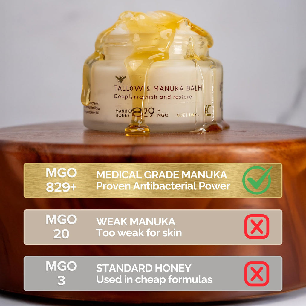 100% Grass-Fed Suet Beef Tallow and Manuka Honey Balm Natural Moisturizer Cream for Face & Body Eczema Relief Cream Moisturizer for Dry Skin Pure Tallow Face Moisturizer for Sensitive Skin