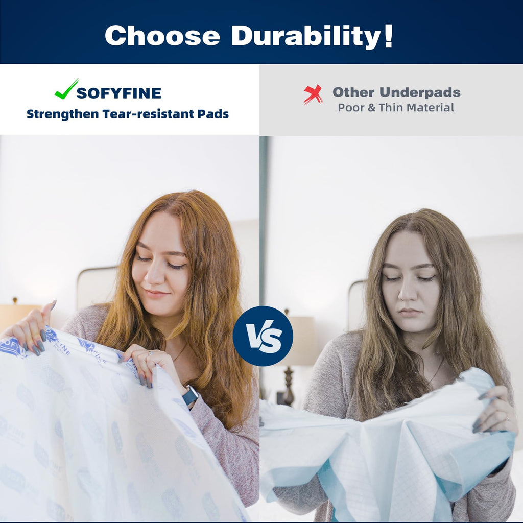 SOFYFINE 150 Gram Heavy Duty Chucks 40"x36" Disposable Tear Resistant Adult Incontinence Bed Pads,3XL Extra Large Thicken Puppy Pee Pad,10X Super Absorbency 360 Lb Transfer[20 Pads]