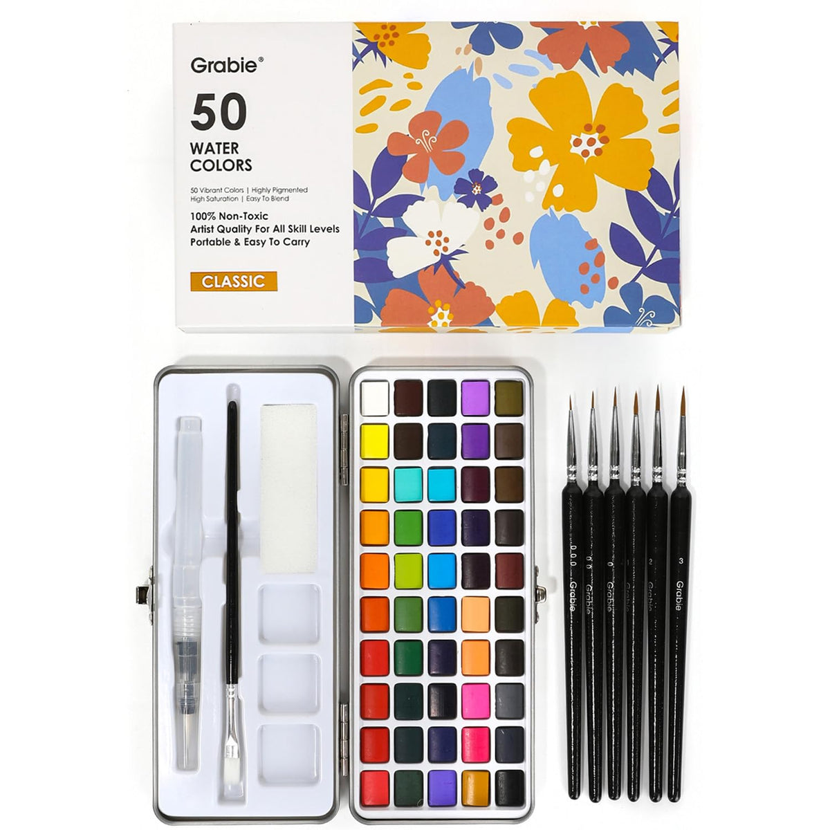 Grabie 50 Color Watercolor Paint Set with Brush Pens