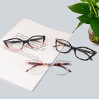 DXYXYO Cat Eye Reading Glasses 2.0+ Strength for Women 3 Pack Anti Blue Light Computer Readers Stylish Retro with Spring Hinge, Demi+black pink+clear