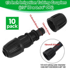 WZFLRUA 10 Pack 1/2 Inch Drip Irrigation Coupling Fittings (1/2" ID x 0.65" OD) - 1/2'' Drip Line Anti-Drop Barbed Lock Nut Coupler Connectors for 1/2 Inch Drip Irrigation Tubing Irrigation System