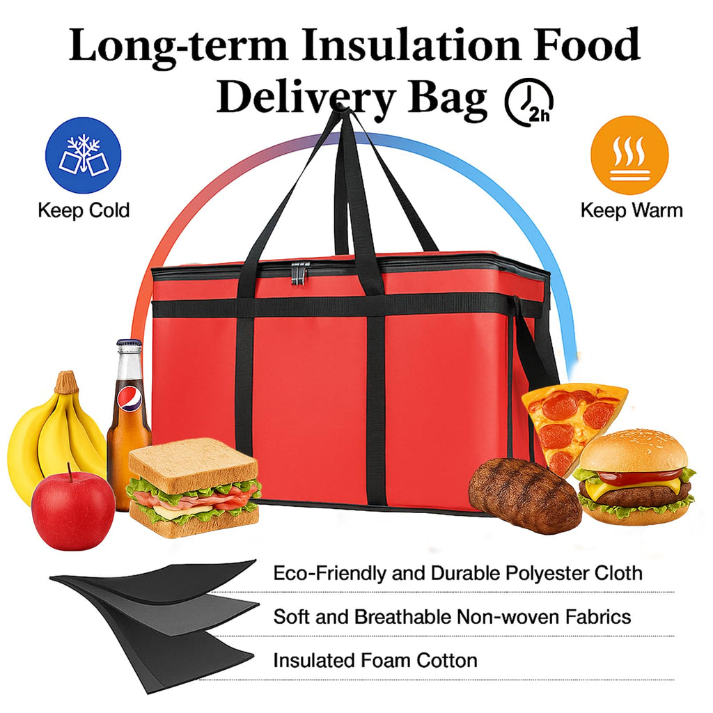 Bodaon Large 3-Pack Insulated Food Delivery Bag with hard bottom, XXXL Pizza Cooler Bags, Rideshare Delivery Bag, Thermal Cold/Hot Styrofoam Carrier for Travel/Shopping/Catering/Car