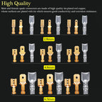 Twidec/360Pcs 2.8/4.8/6.3mm Quick Splice Male and Female Wire Spade Connector Crimp Terminal Block Assortment Kit Golden with Insulating Sleeve for Electrical Wiring Car with Wire Crimper Tool