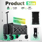360LBS Collapsible Wagon Cart Foldable Heavy Duty, Shopping Cart with Brake