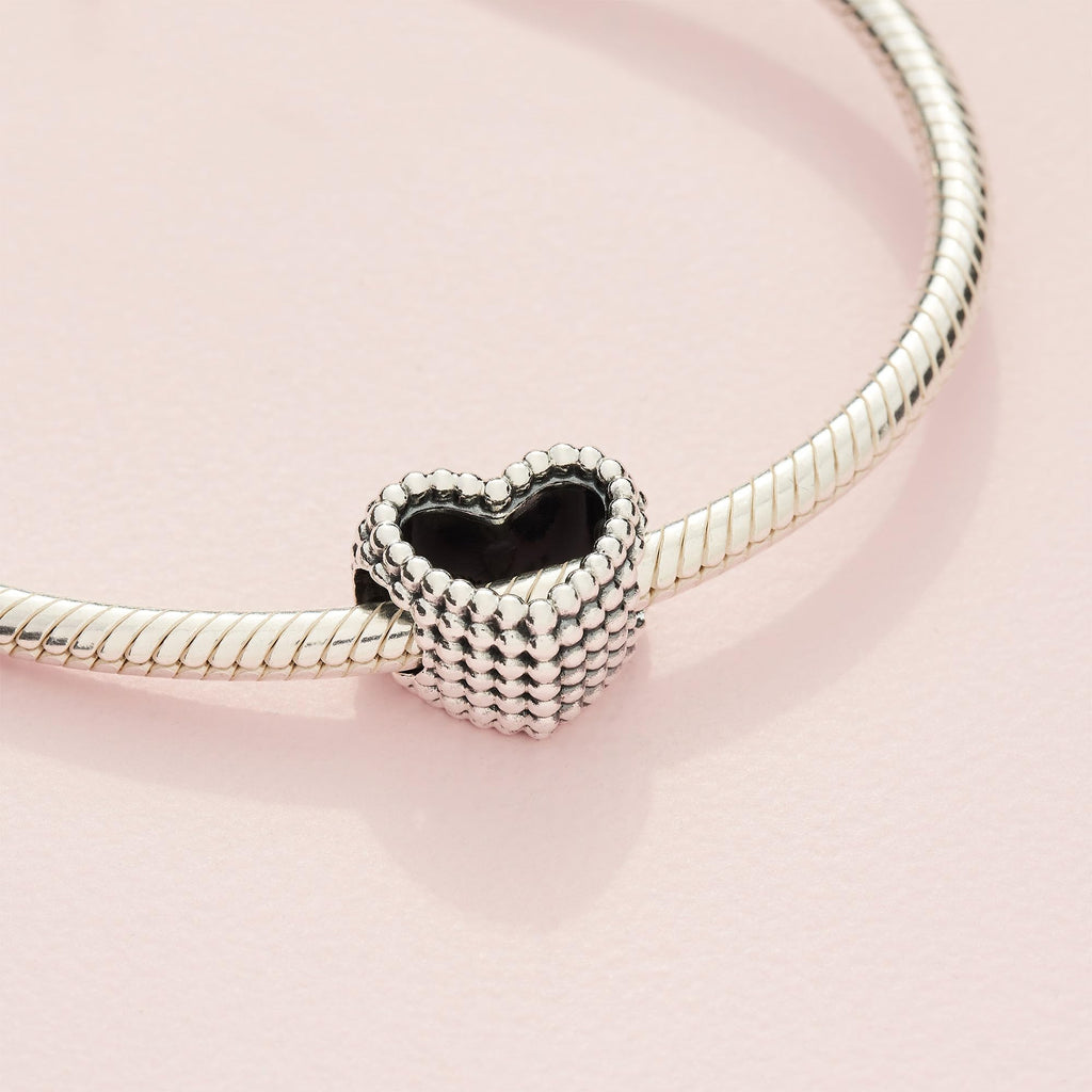 PANDORA Beaded Open Heart Charm - Romantic Heart Jewelry Gift with Gift Box - Textured Beaded Silhouette - Compatible with PANDORA Moments Bracelets - Sterling Silver