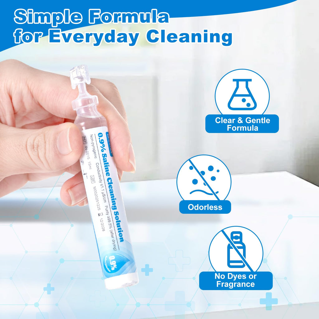 0.9% Saline Cleaning Solution, Normal Solution, Ready-to-Use for Daily Cleaning, Household Use, 15ml Each, 20 per Box, 300ml /10.56 FL OZ
