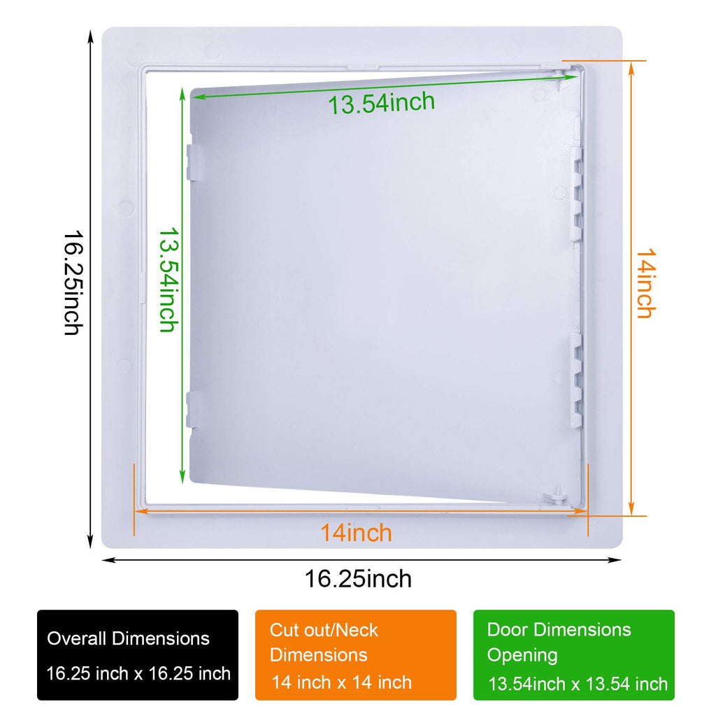 PNKKODW Plastic Wall & Ceiling Access Panel, 14 x 14 Inch, Reinforced Hinged, Removable, White