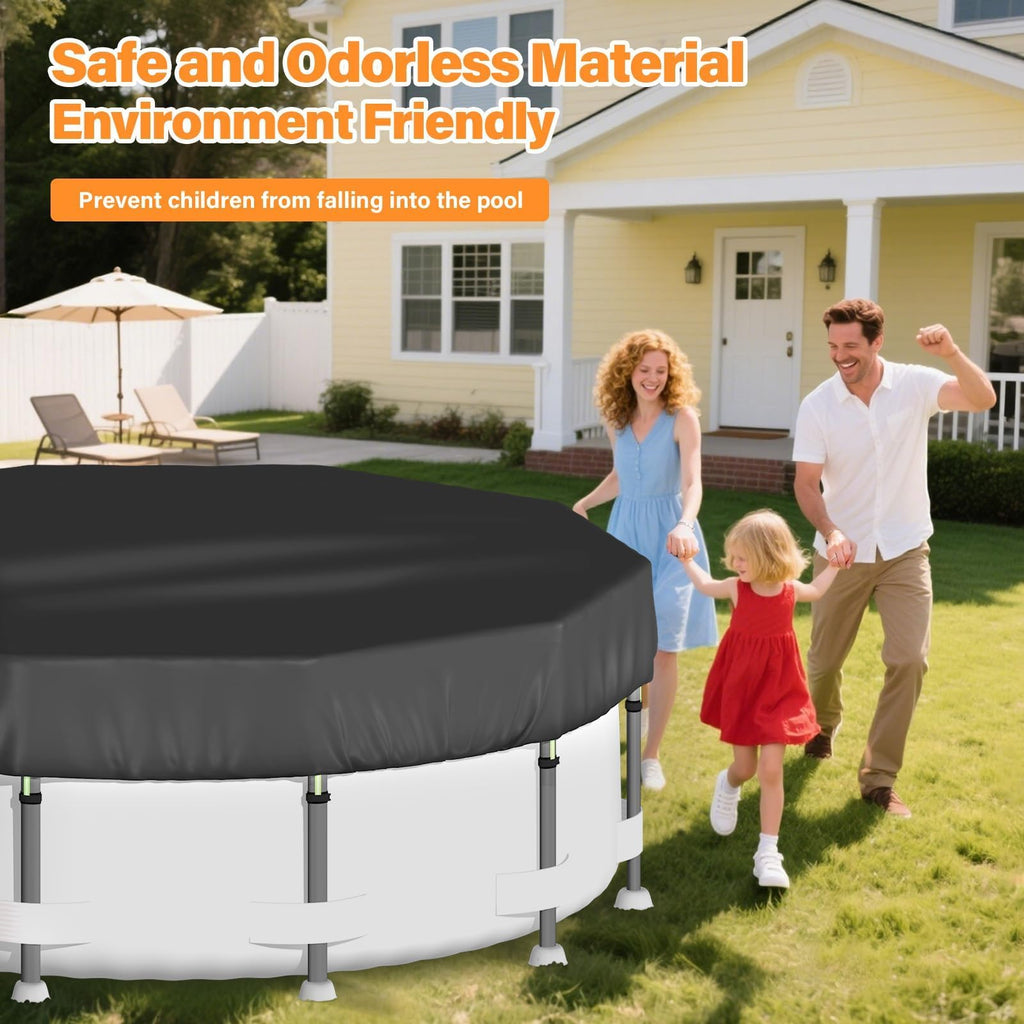 SAFANA 14FT Round Pool Covers for Above Ground Pools, Round Swimming Pool Cover [Upgrade 420D Thicker] Protective Leaf Cover with Reflective Strip, Tear Resistant Durability, UV Resistance, Black