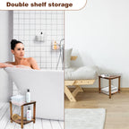 IBosins Corner Shower Stool with Storage Shelf Shower Foot Rest for Shaving Legs Small Bench for Inside Shower to Sit on Bath Seat - Acacia Wood
