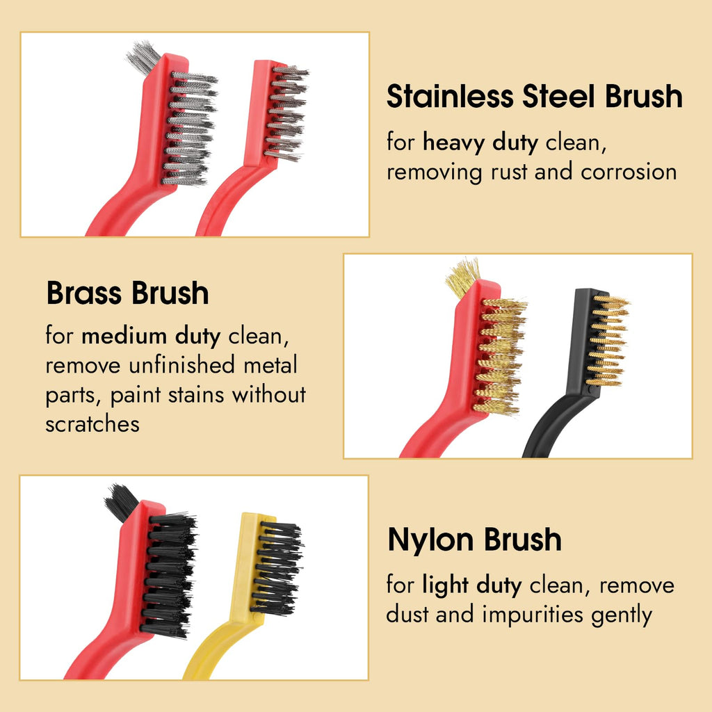 Wire Brush for Cleaning, Small Brass Steel Nylon Brush, Metal Rust Remover