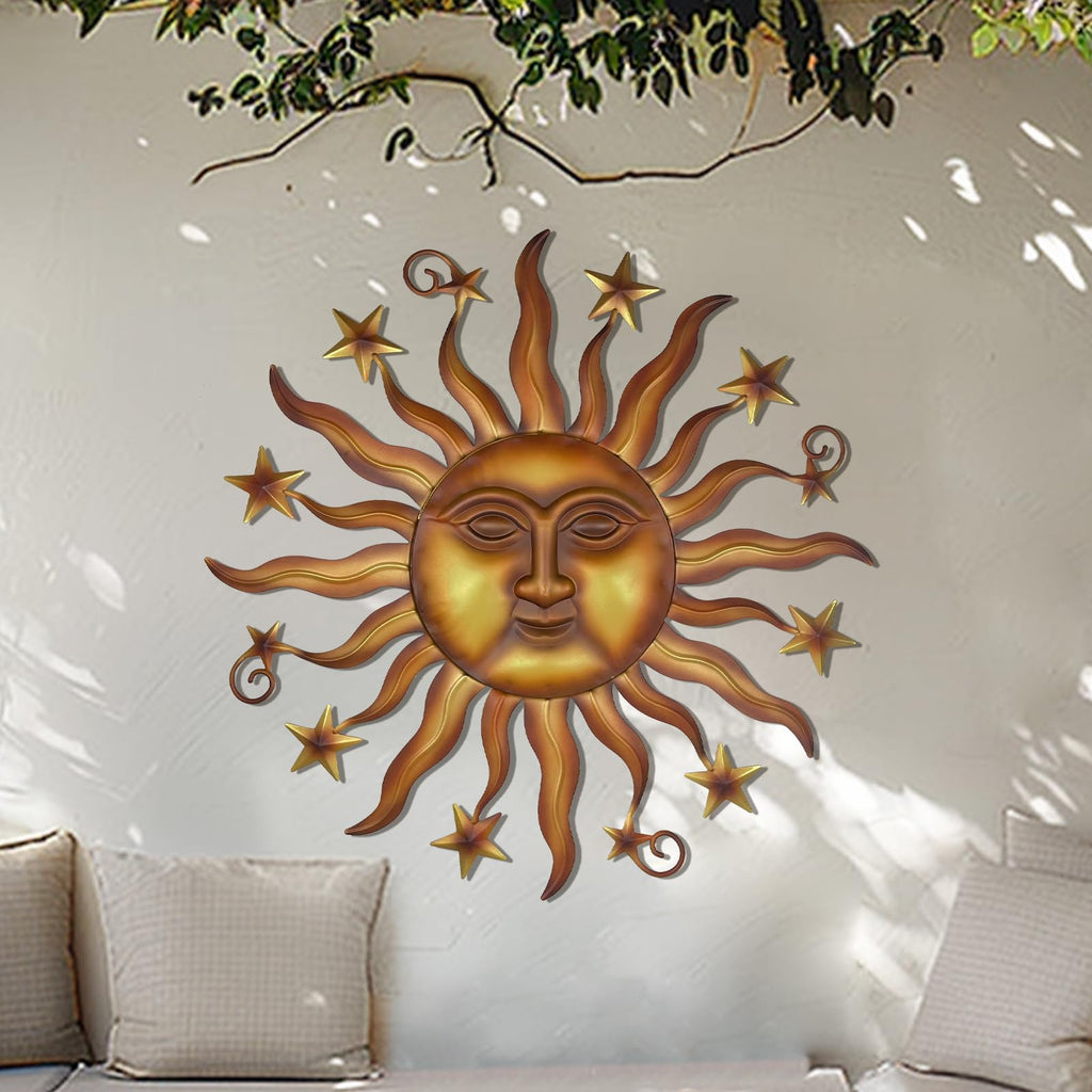 LIFFY 24" Sun Metal Wall Art Outdoor Decor - 3D Sun Face Metal Wall Sculpture - Hanging Decoration Gift Ideal for Home Accent, Bedroom, Garden, Patio, Farmhouse - Lively and Vibrant