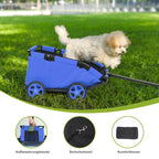 AESRAOU Mini Dog Strollers for Mini Pets, Foldable Multifunctional Shopping Carts with Extendable Pull Handle, Doggie Wagon Built-in Cushion and Safety Rope with Storage Bag (Blue)