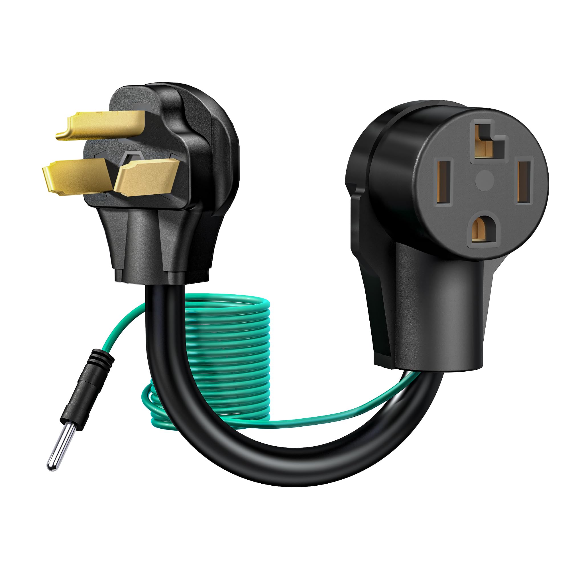 Strightinc 4 Prong to 3 Prong Dryer Plug Adapter with Green Ground Wire, Connects 4-Prong New Dryer Female to 3 Prong Old Dryer Male Receptacle, 10-30P to 14-30R Dryer Adapter