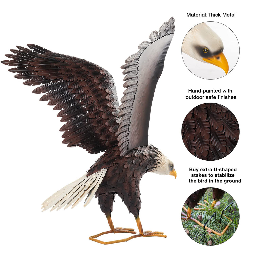 chisheen Bald Eagle Statue Outdoor Garden Sculpture Metal Yard Art Lawn Decorations,Large Eagle Figurines and Statues