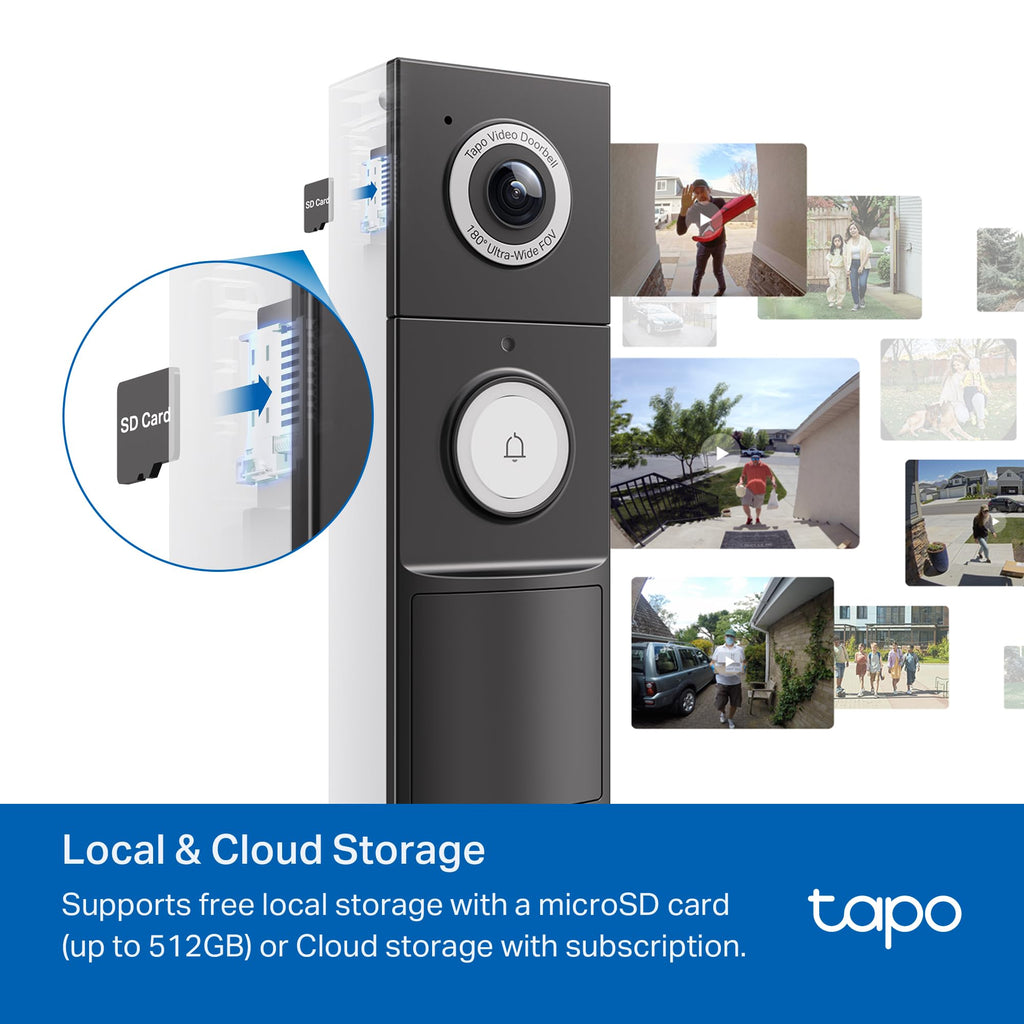 Tapo 2K+ Wired or Battery Powered Smart Video Doorbell with Chime - 180° Field of View, Person/Vehicle/Package Detection, Ring Call, 2-Way Audio, Subscription-Free Local Storage or Optional Cloud,D225