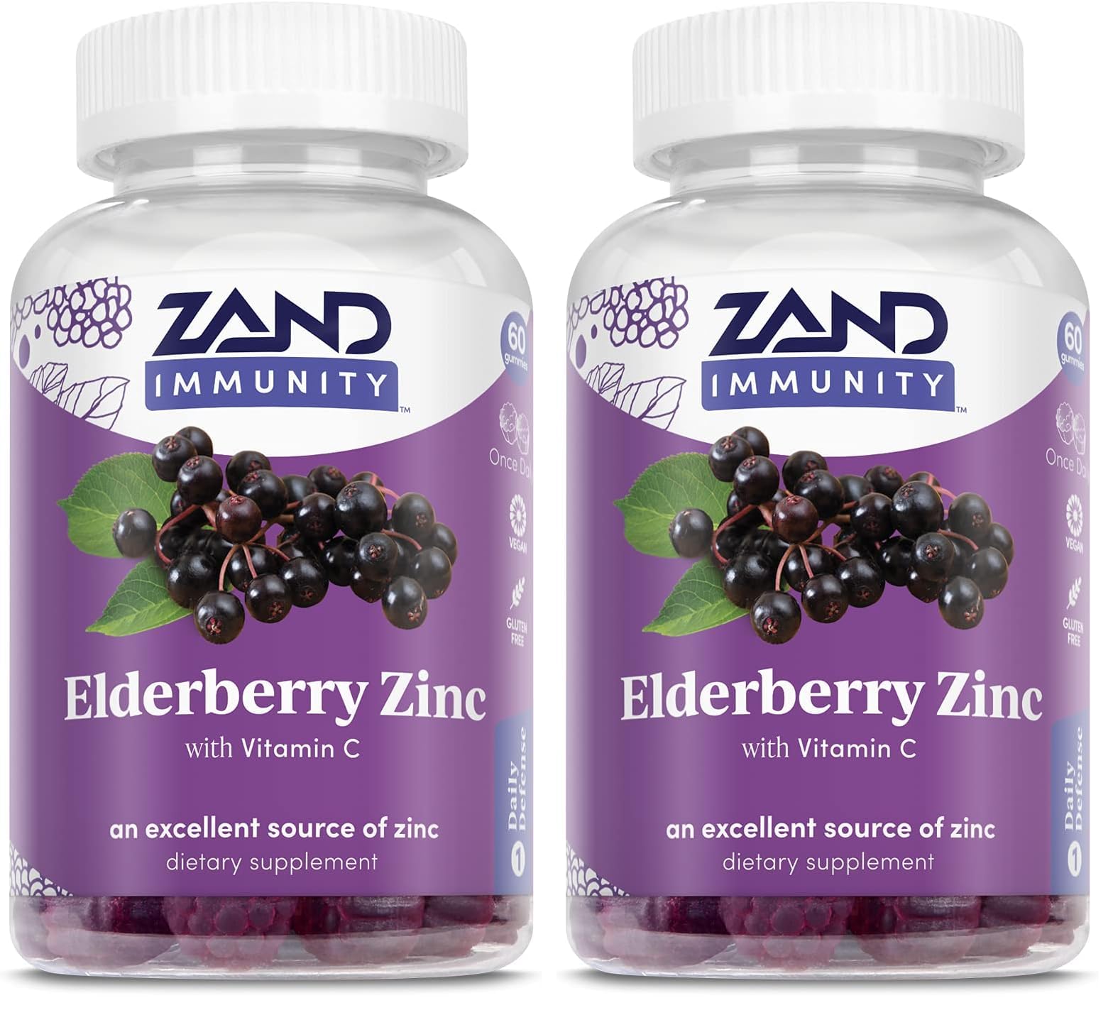 ZAND Elderberry Zinc Immunity Gummies with Vitamin C | Year-Round Immune Support for Children & Adults | 60ct, 30 Serv. (Pack of 2)