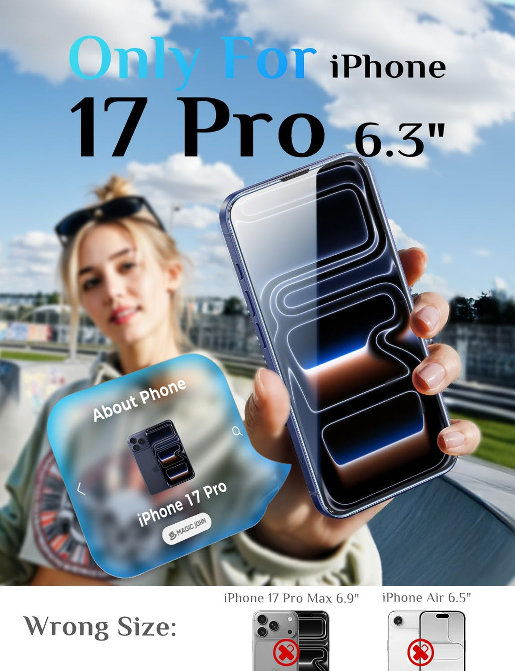 MAGIC JOHN Easy Installation for iPhone 17 Pro Screen Protector, 2 Pack
