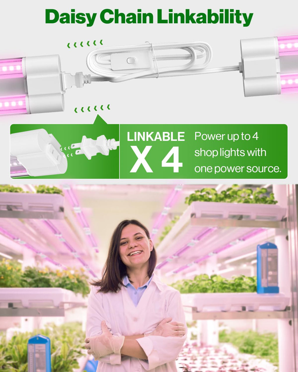 Sunco 4 Pack 3FT LED Grow Light, Full Spectrum, 30W