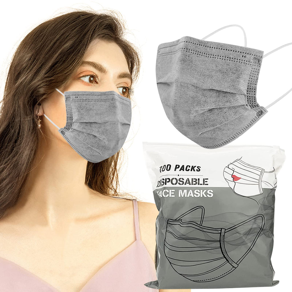 Wecolor 100 Pcs Gray Disposable 3 Ply Earloop Face Masks,Fit for Adults