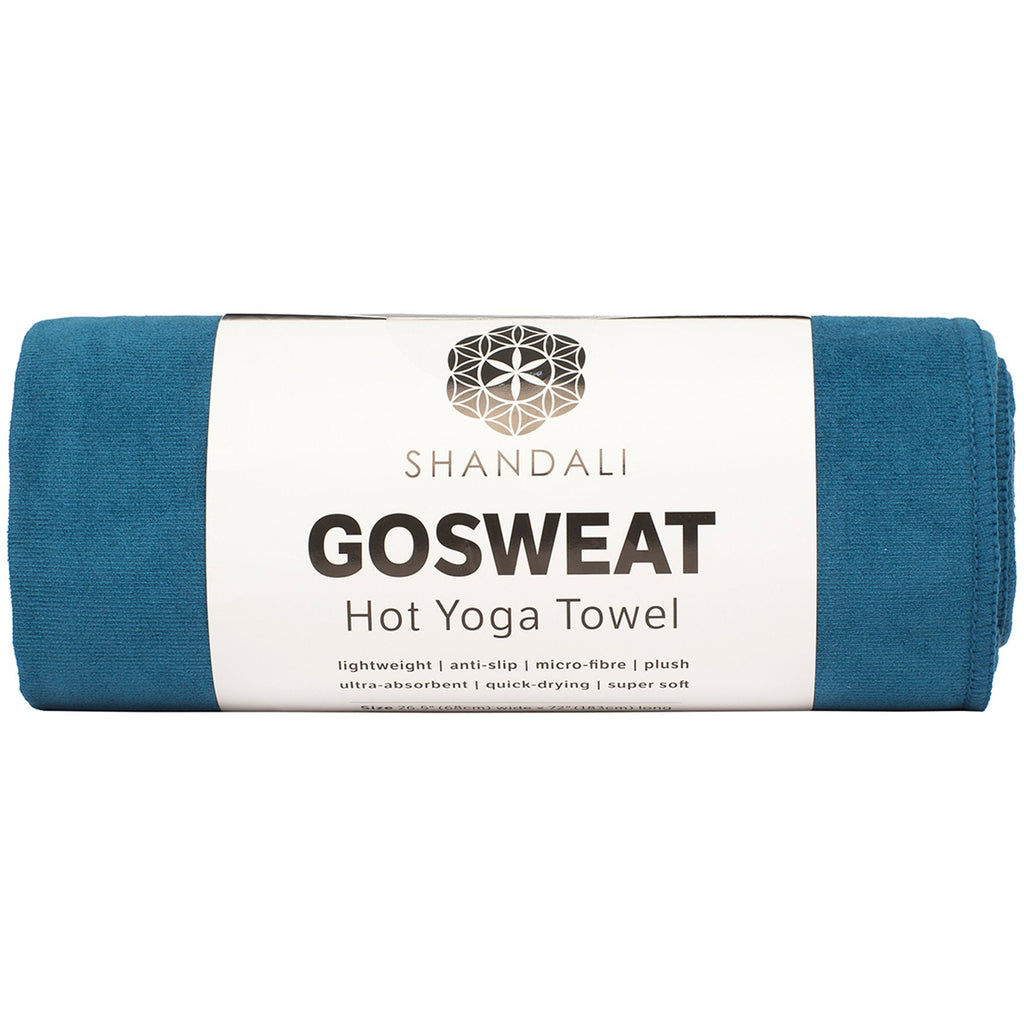 Shandali Hot Yoga GoSweat Microfiber Hand Towel in Super Absorbent Premium Evening Blue Suede for Bikram, Pilates, Gym, and Outdoor Sports. 16 x 26.5 inches.