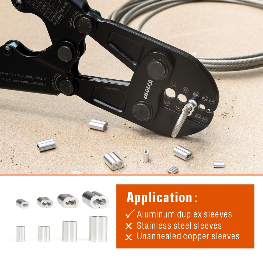 iCrimp Wire Rope Crimping Tool, Wire Rope Swager, Fishing Lines Crimping, for 1/64-inch to 3/16-inch Aluminum Oval Sleeves, Stop Sleeves, Loop Sleeves and Ferrules