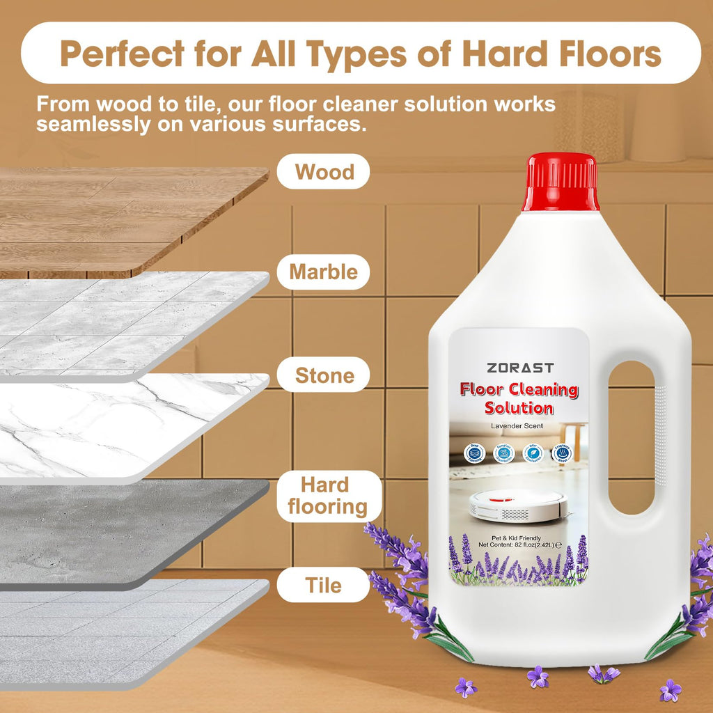 ZORAST Lavender Scent Floor Cleaning Solution, Compatible with All Roborock Mopping Robots (S7, S8, Qrevo, Q7, Q8 series) Deep Cleans for Multiple Hard Floors Stain-Busting & Fresh-Scented