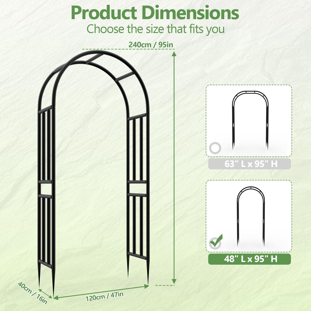 BUKLIYN Garden Arch - 47" L x 95" H Heavy Duty Metal Arbor, Powder Coated Rustproof Finish, Trellis for Climbing Roses Ivy Clematis