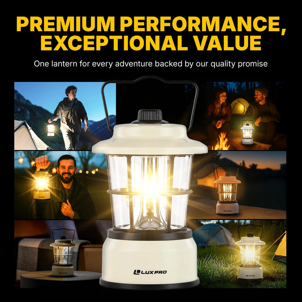 LUXPRO Retro LED Lantern - Battery-Powered Emergency Lantern - Water Resistant - Bright LED Lamp for Indoor & Outdoor Use - Use for Tents, Hiking or Hurricane Prep (Beige, Pack of 1)
