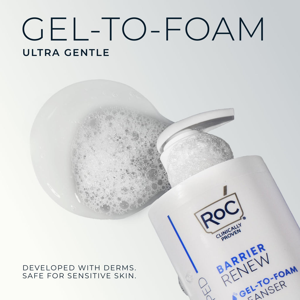 RoC Barrier Renew Gel to Foam Non Drying Foaming Facial Cleanser to Hydrate Skin, facial cleanser for sensitive skin, 12 Ounces