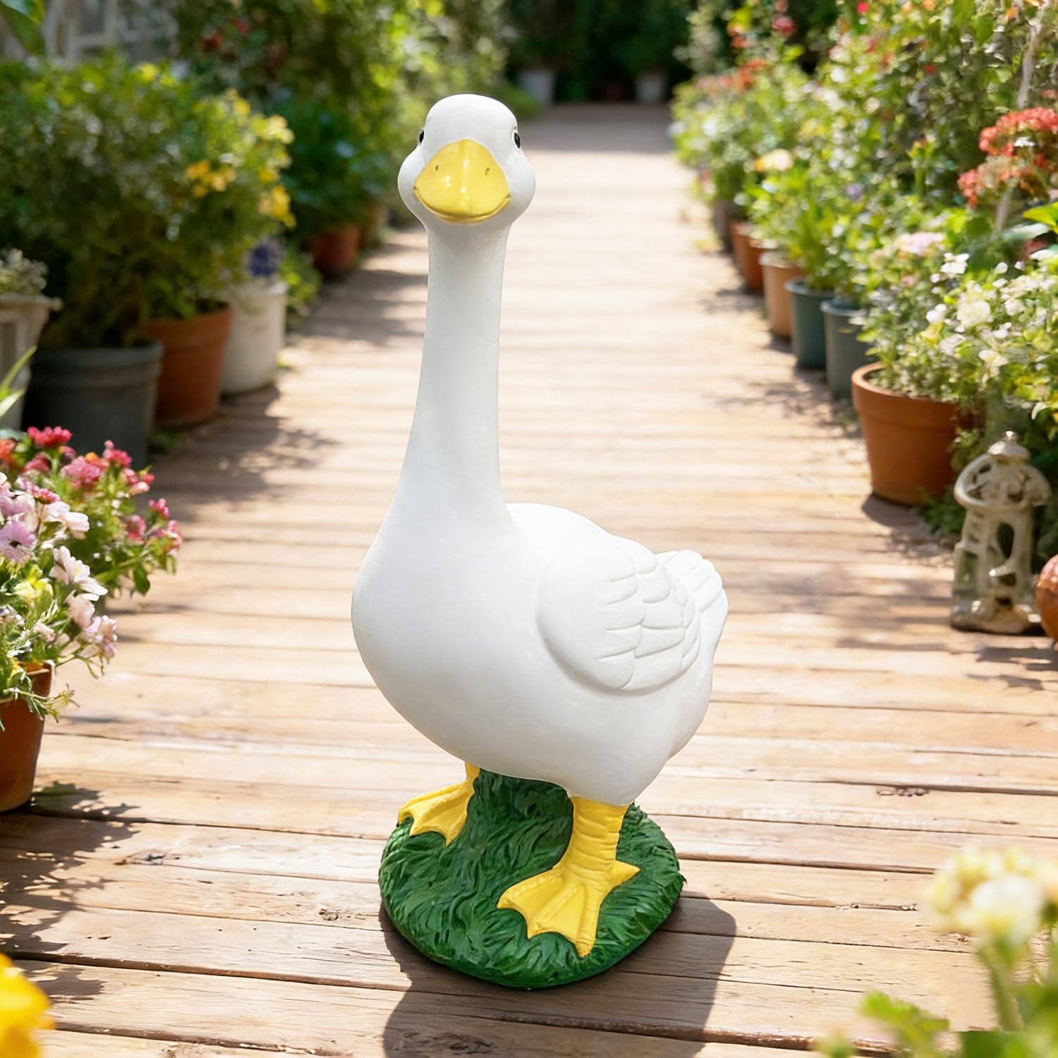 20″ Porch Goose Statue Garden Decor, Durable Resin Sculpture Hand-Painted