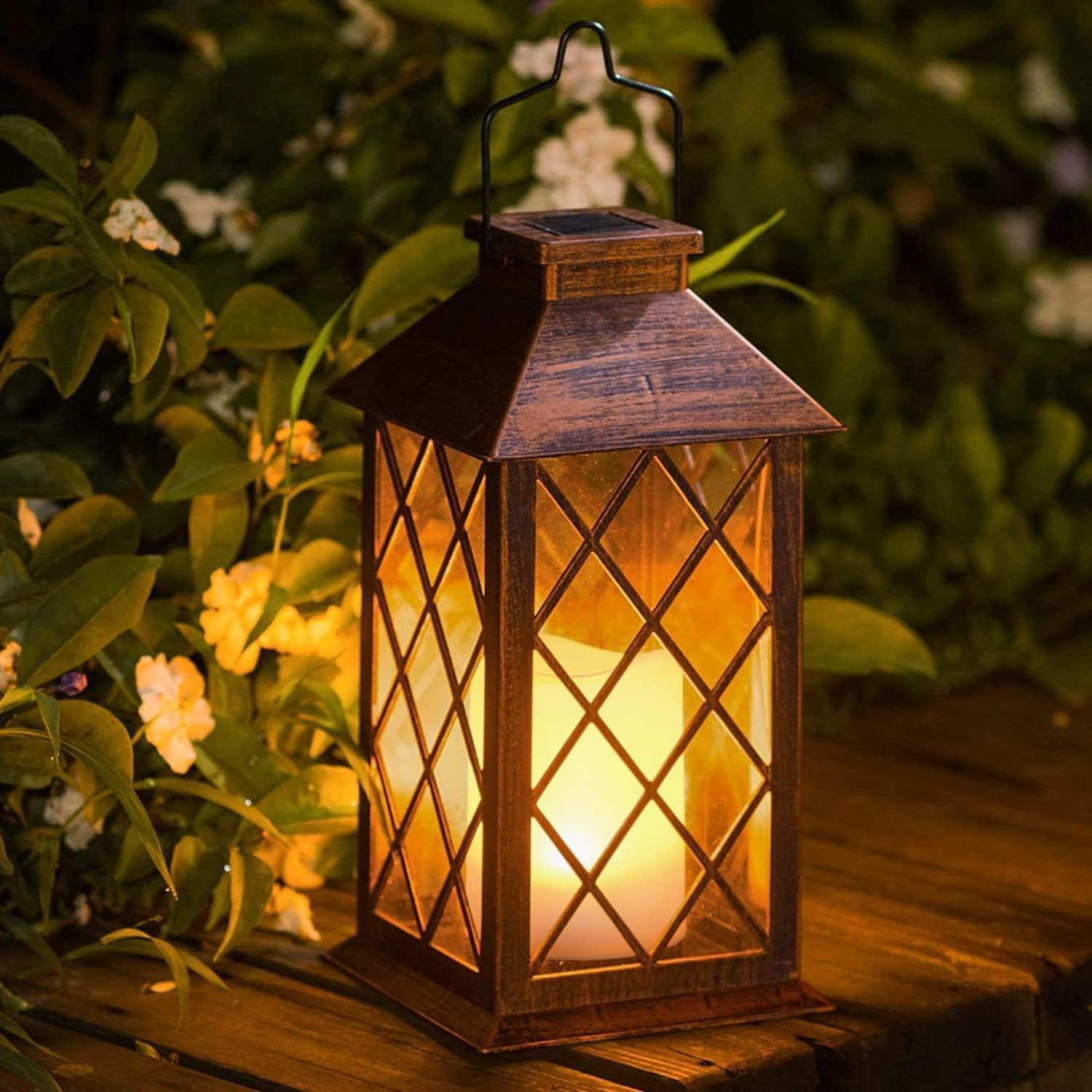 TAKE ME 14" Solar Lanterns Outdoor Garden Lantern Waterproof LED Flickering Flameless Candle Mission Lights for Table,Outdoor,Party