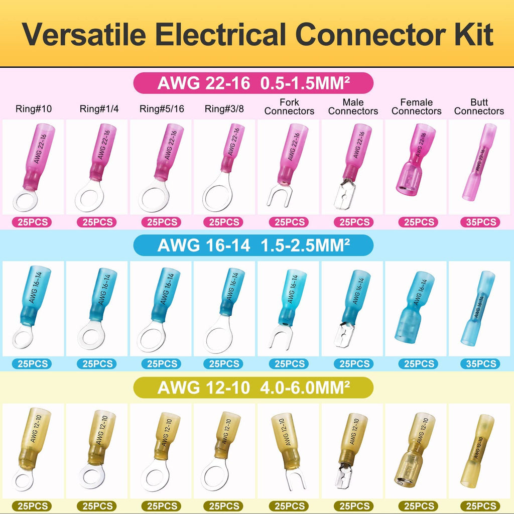 620PCS Heat Shrink Wire Connectors Electrical Connectors Kit Wire Connectors Kit, CEACHOI Marine Grade Waterproof Terminals Butt Connectors, Spade Fork Ring Butt Splices