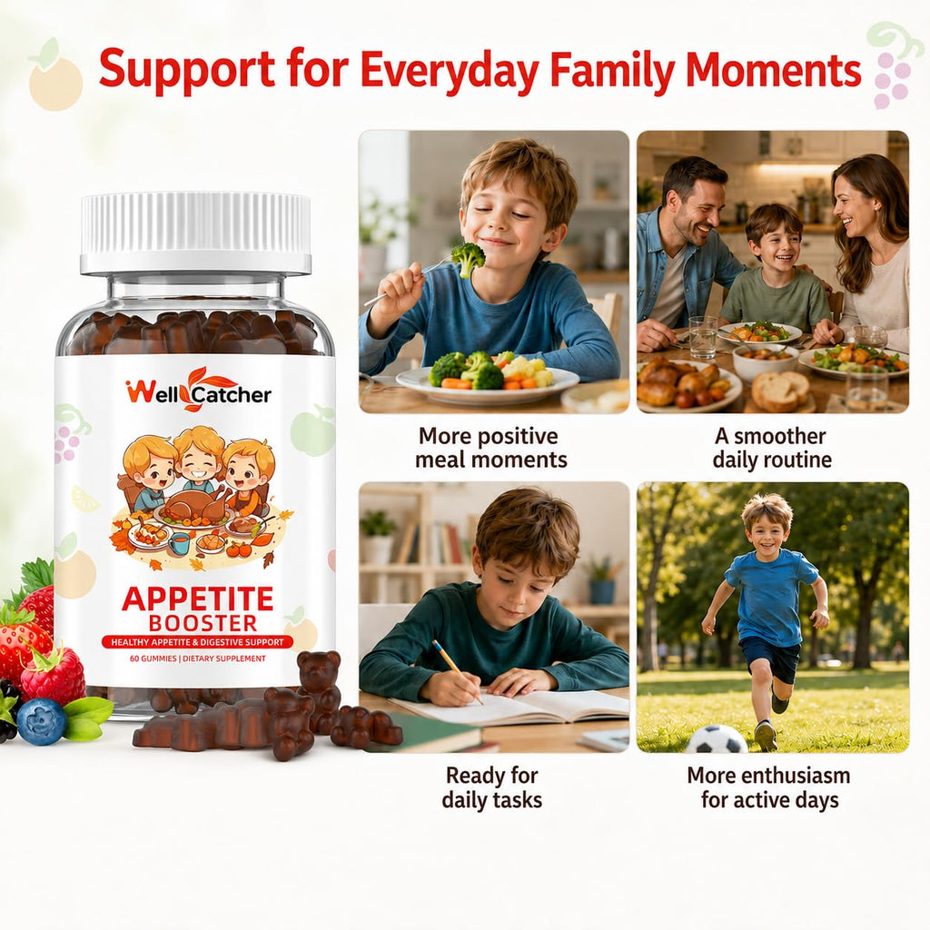 Wellcatcher Appetite Booster Gummies for Kids Adults: Picky Eater Vitamins Support Eat More Height Growth Gut Health & Nutritional Balance with Bromelain Hawthorn Zinc, Sugar Free 60CT