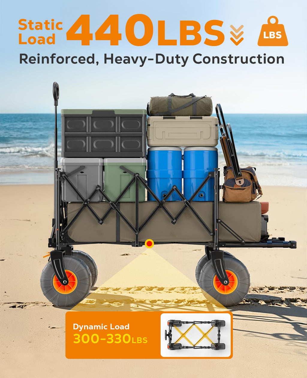 Beach Wagon with Big Wheels for Sand,9" Big Wheels, 440lbs Wagons Carts