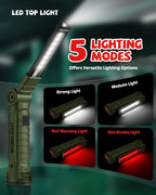 Coquimbo Tool Gifts for Men Him, Rechargeable LED Work Light Grill Light with Magnetic Base and Hook 5 Modes 360° Rotate Mechanic Light Dad Husband Mens Birthday Gifts (2 Pack Green)