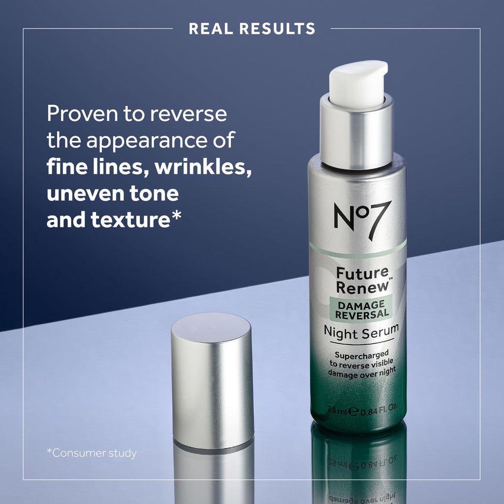 No7 Future Renew Damage Reversal Night Serum - Anti-Aging Peptides Serum for Face - Formulated with Hyaluronic Acid & Niacinamide to Help Reverse Visible Signs of Skin Damage Overnight (0.84 Fl Oz)